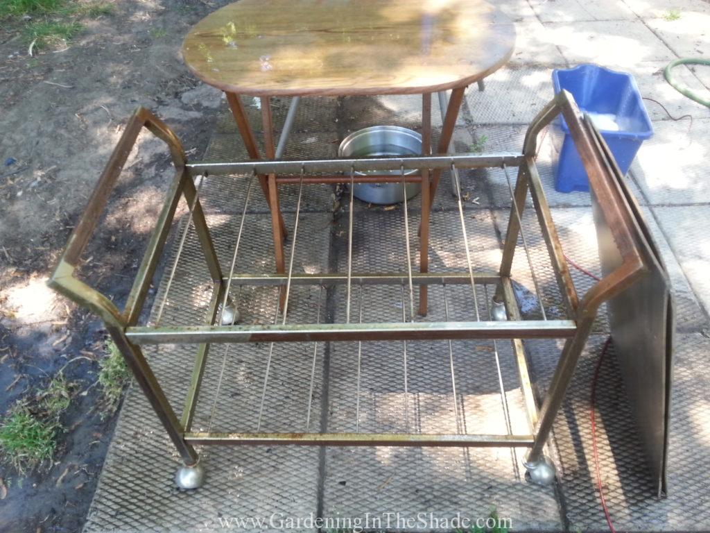 I found this great old rusty TV cart on Saturday and a melamine TV Tray