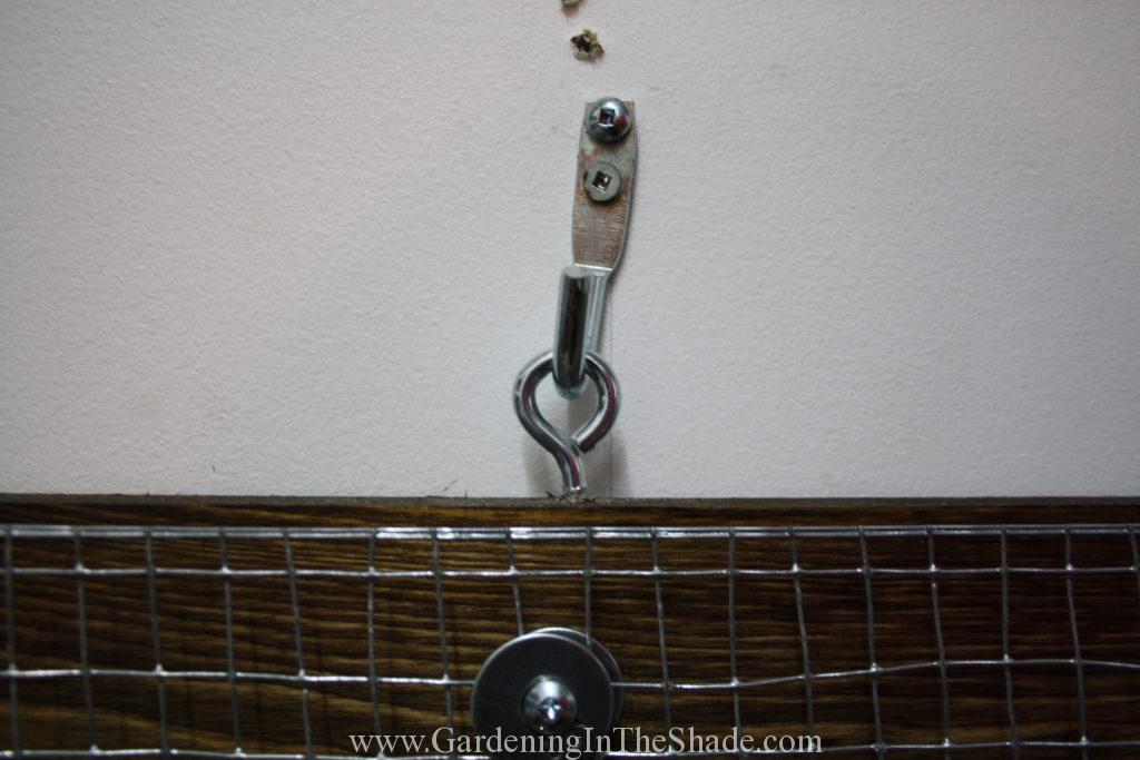 Eye Bolt and Hook to hang Hardware Cloth Pegboard